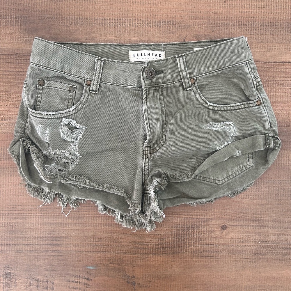 Bullhead Olive Distressed high waisted micro Denim Shorts